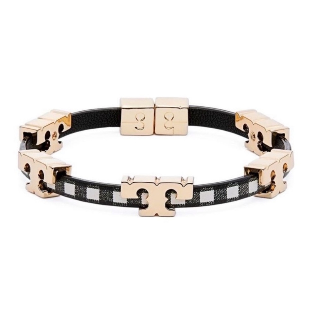 Tory Burch single Ts Wrap Plaid Leather bracelet